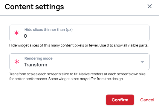 The Content settings window