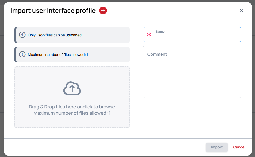 Import User Interface Profile Modal