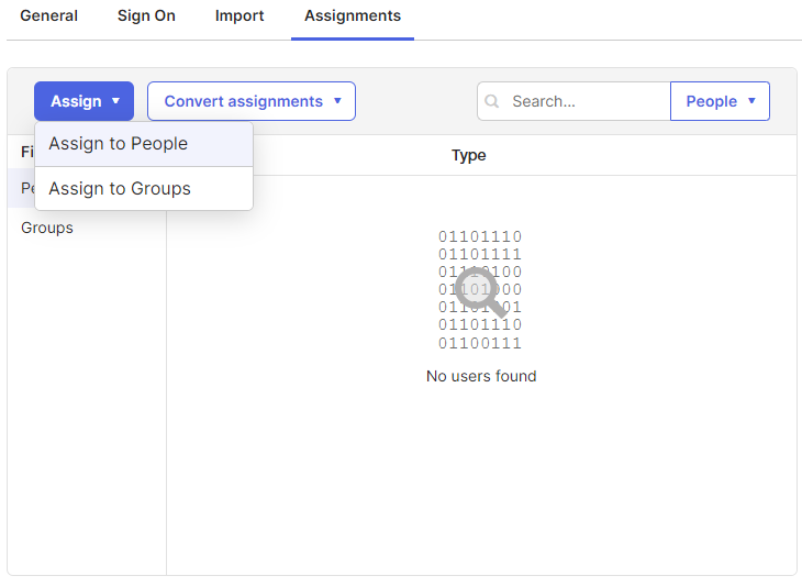 The Assignments tab with the Assign menu open, showing Assign to People and Assign to Groups