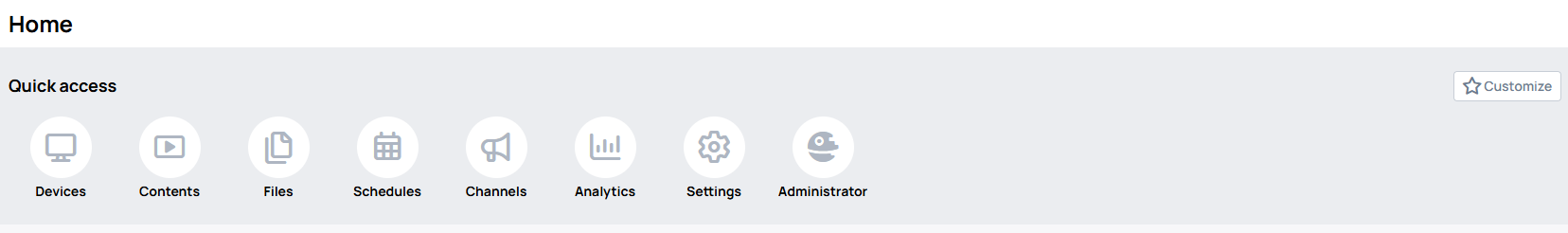 The Quick access strip with the Customize button
