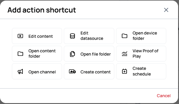 Add action shortcut