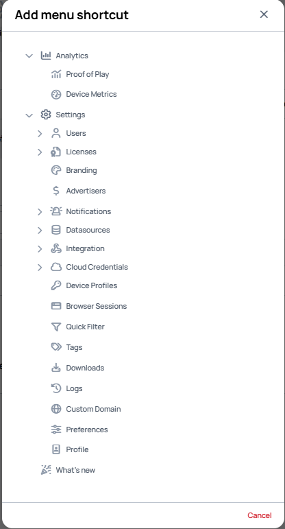 Add menu shortcut