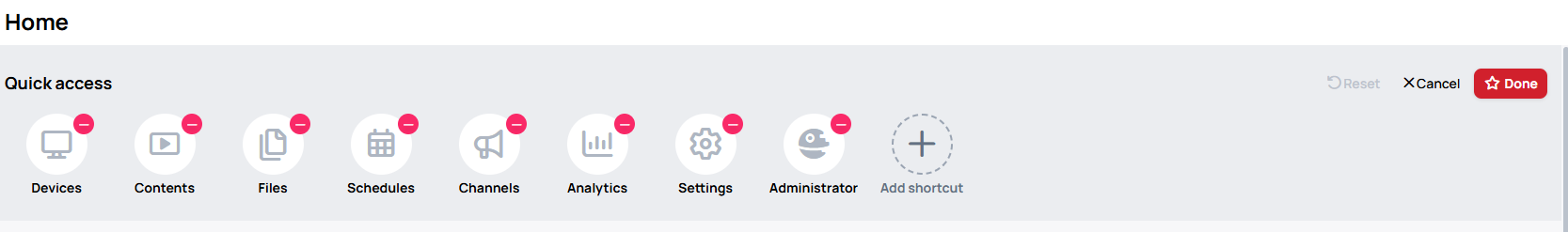Customizing the Quick access strip
